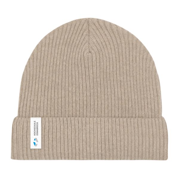 Fisherman Beanie, heather sand, label